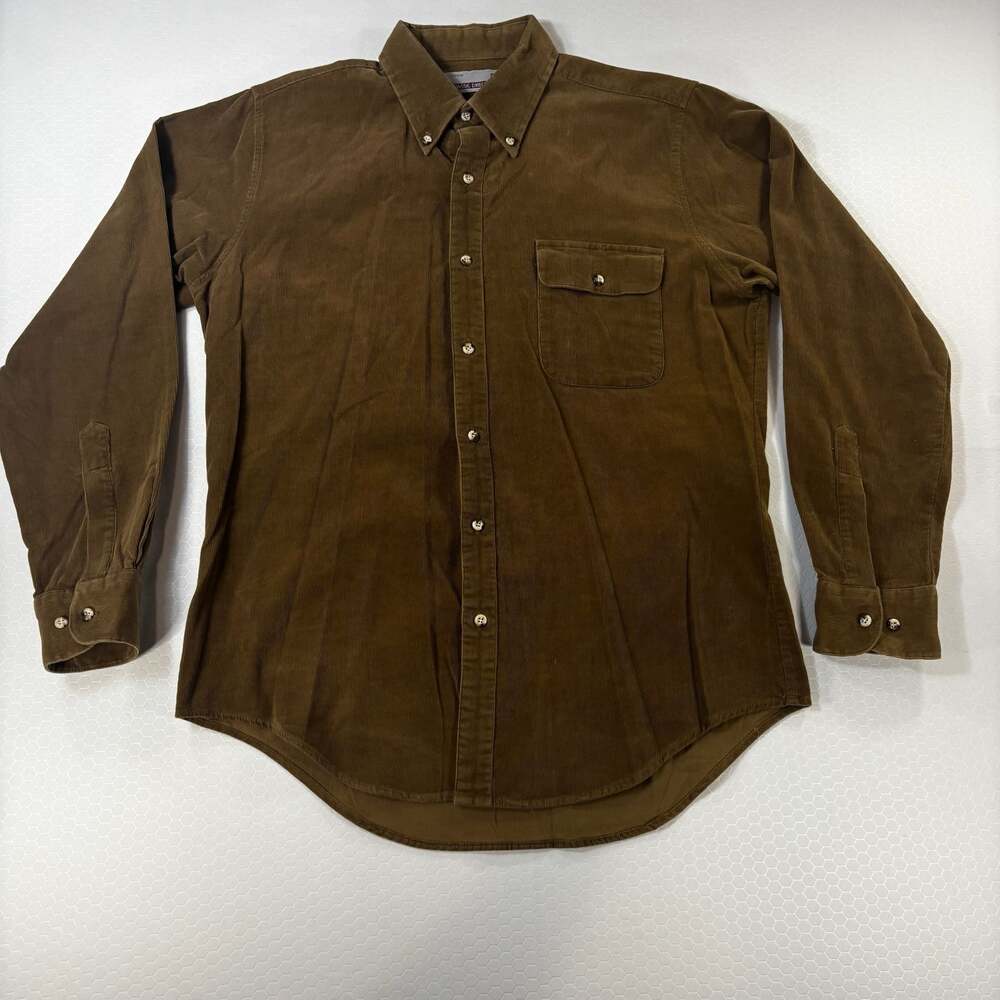Classic Directions Brown Corduroy Long Sleeve Button Down Shirt Size Medium